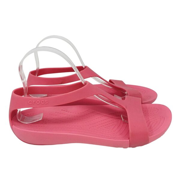 Crocs Serena T Strap Slingback Watermelon Pink Sandals Size 9 - Picture 1 of 16